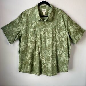 L.L. Bean Men Green Palm Patterned Casual Camp Shirt Button Up Short Sleeve XXL